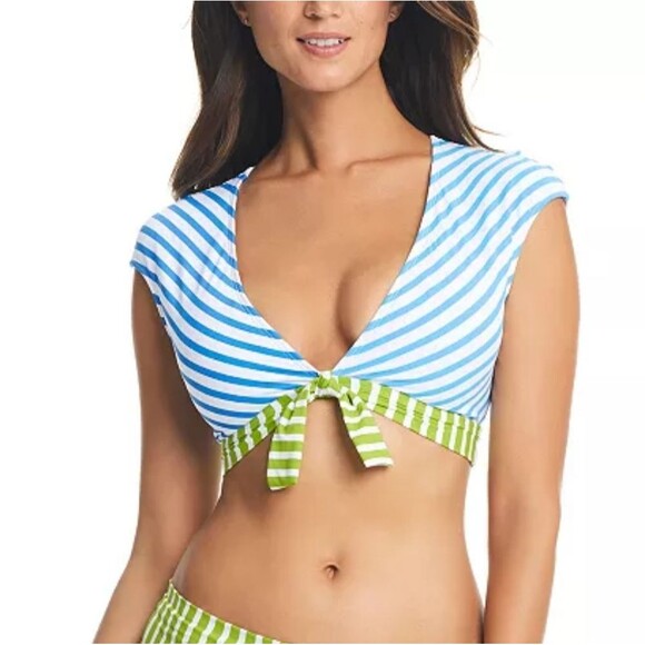 Bleu by Rod Beattie Women's Tie-Front Cap-Sleeve Bikini Top Size 6 - Picture 1 of 12